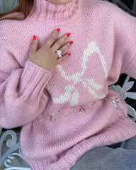 LIZAKOSHT - Bow Sweater Casual Sweater Streetwear Sweater Knitted Sweater Painting Anime Demon Hip Hop Knitted Graphic Vintage Pullover