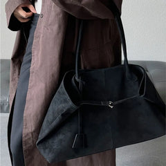 LIZAKOSHT - Retro Mulard Suede Tote Bag Women Casual Versatile Large Capacity Handbag Ladies Fashion Solid Color Everyday Shoulder Bags Chic