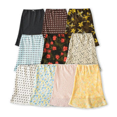 LIZAKOSHT - Women Floral Print Knee Length Chiffon Skirt Summer Elastic Waist Package Hips A-lined Short Skirts with Lining