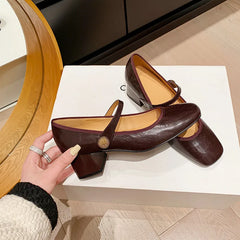 LIZAKOSHT - Fashion Pumps New High Quality True Leather Mary Jane Shoes Round Toe Chunky Heels Leather Shoes Modern Women's Shoes