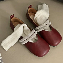 LIZAKOSHT  -  Rhinestone Designer Mary Jane Shoes Fashion Comfort Loafers Women Soft Sole Retro Mules Pumps Shiny Flat Ballet Shoes Female