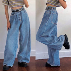 LIZAKOSHT - High Waist Flared Jeans Women's Casual Long Trousers Street Sle Denim Flared Pants Summer Collection Wide Leg Trousers