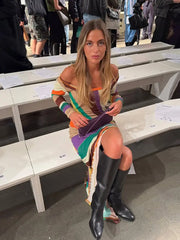 LIZAKOSHT - Women's Dresses Rainbow Outerwear Print Bodycon Maxi Dress Long Sleeve Summer Trendy High Slit Casual Evening Gown Woman Clothes