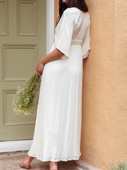 LIZAKOSHT - Half Sleeve Elegant Loungewear Party Dress, Women Spring Summer Single-Breasted Maxi Dress, New Deep V-Neck Holiday Ladies Dress