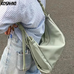 LIZAKOSHT - High-capacity Solid Simple Shoulder Bag Y2k Aesthetic Streetwear Trendy Crossbody Handbags Japanese Sweet Women Casual Tote Bags