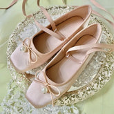 LIZAKOSHT - Summer Cute Square Toe Ballet Flats Shoes Women with Riband Sweet Satin Slip On Comfortable sole Office Lady Daily Shoes