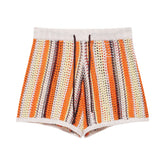 LIZAKOSHT - Casual Knitted Drawstring Stripe Shorts Women's Comfortable Spring New Style Breathable Elastic Waist Three-quarter Length Pants