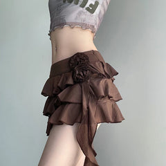 LIZAKOSHT - Chic Fashion Women 3D Floral Patchwork Layered Cake Skirt Streetwear Vintage Y2k High Waist Pleated Mini Faldas Mujer