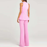 LIZAKOSHT  -  Women's Casual Commuting Solid 3 Piece Suit Elegant Button Long Sleeve Outfits Fashion Vest Top & Long Pant & Blazer Coats Sets