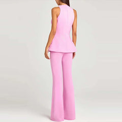 LIZAKOSHT  -  Women's Casual Commuting Solid 3 Piece Suit Elegant Button Long Sleeve Outfits Fashion Vest Top & Long Pant & Blazer Coats Sets