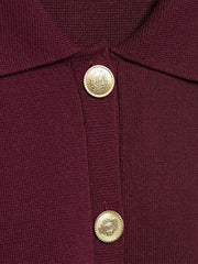 LIZAKOSHT  -  Gold Single Breasted Sweater Knitted Shirt Top Short Skirt Set Women Lapel Double Pockets Knitwear Slim Fit Coat Pleated Skirts