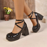 LIZAKOSHT - 2026 Sweet Cross-strap Pumps Cute Gothic Platform Shoes Women Black Mary Janes 9cm Block High Heels Pumps