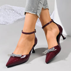 LIZAKOSHT - Big Size 43 Elegant Burgundy Pointy Toe Two-Piece Pumps Summer Bow-knot 6cm Kitten Heels Black Office Lady Shoes Women