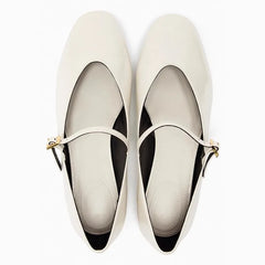 LIZAKOSHT - Patent Leather Women Mary Jane Shoes Brand Design Summer Black Beige Footwear Shallow Buckle Strap Ladies Ballet Flats