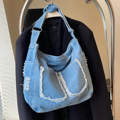 LIZAKOSHT - Denim Shoulder Bags For Women Fashion Canvas Crossbody Bags Large Capacity Cloth Messenger Bags Korea Style Pastoral Packages