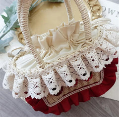 LIZAKOSHT - Spring Summer Lolita Strawberry Bow Basket Straw Handbag Girl Kawaii Picnic Photo Outdoor Bag Props D1090