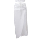LIZAKOSHT - Ruched Long Skirt Women y2k Clothes Solid Color Ruched Waist Side Split Skirt Skirt Summer Party Skirts Streetwear