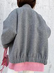 LIZAKOSHT - Women Thick Street Wear Lining Outerwear Female Long Sleeve Button Patchwork Coats Big Pockets Casual Solid Grey Jackets