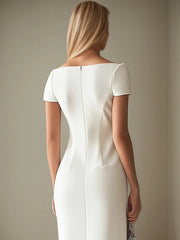 LIZAKOSHT - Summer Floral Print Split Long Dresses 2025 Woman Sexy Slash Neck Hollow Party Dress Summer Short Sleeve Slim Boho Dress Vestido