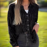 LIZAKOSHT - Lady V-neck High Street Cardigan Autumn 2024 Single Breasted Office Blouse Temperament Women Solid Lapel Collar Shirt Outwear