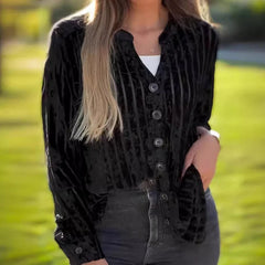 LIZAKOSHT - Lady V-neck High Street Cardigan Autumn 2024 Single Breasted Office Blouse Temperament Women Solid Lapel Collar Shirt Outwear