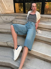 LIZAKOSHT  -  Denim Vintage Short Jeans Women Wide Leg High Waist 2025 Spring Summer Straight Pocket Pants Casual Solid Office Zipper Shorts