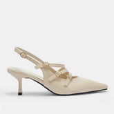 LIZAKOSHT - Elegant Beige Kitten Heels Slingback Pumps Classic Pointy Toe Buckle Straps Office Lady Shoes Women