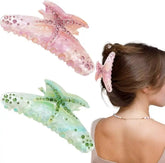 LIZAKOSHT - 1pc Large Diamond Set Starfish Hair Clip,Summer Beach Starfish Hair Clip,Non Slip Acetate Power Hold Chin Hair Clip