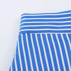 LIZAKOSHT - Fashion Women Blue White Stripes Midi Skirt Zipper Waist A-lined Swing A-lined Umbrella Skirts Bottom