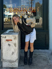 LIZAKOSHT  -  Women's Lapel Contrast Long Sleeve Jacket Chic Leather Patchwork Zipper Short Coats 2024 Fall Winter Female Fashion Casual Coat