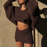 Lizakosht Sexy Women Set Autumn Winter England Style Gothic Batwing Sleeve Crop Sweater Top Pencil Skirt 2 Piece Set