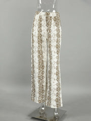 LIZAKOSHT - Women's Snake Patterned Pants Summer Loose High Waisted Retro Chic Niche Casual Temperament Commuting Wide Leg Pants