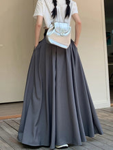 LIZAKOSHT - 100% Cotton Long Skirts Womens Maxi Skirt Korean Style Lolita High Waist Pockets Design Pleated Skirts With Belt