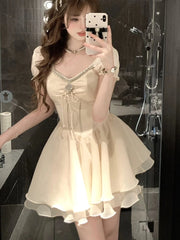 LIZAKOSHT  -  Elegant Vintage Princess Birthday Party Mini Dresses for Women Diamons Ball Gown A-line Korean Luxury One Piece Vestido Mujer