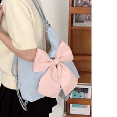 LIZAKOSHT - Pink Bow Womens Shoulder Bag Korean Style Fashion Large Capacity Sweet Backpack Cute Exquisite Elegant New Female Tote Bag