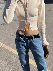 LIZAKOSHT - Solid Color Knitted Women's Cardigan Round Neck Single Breasted Slim Fit Short Sweater Fashion Casual Long Sleeve Women Sweaters