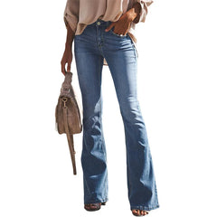 LIZAKOSHT - Elegant Mid Waist Flared Jeans Women's Broken Holes Wide Leg Denim Pants Female Solid Color Commuter Casual Trousers Streetwear
