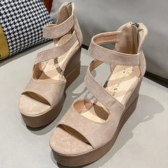 LIZAKOSHT - Footwear Wedges Heel Summer Roman Style Sandals for Woman Super-high Women's Shoes Wedge with Platform Waterproof Zip Black