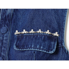 LIZAKOSHT - Denim Vests Jackets Autumn Women's 2025 New Slim O-neck Beaded Elegant Women Jackets Chic Street Youth Casual Denim Jacket Vests