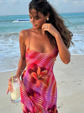 LIZAKOSHT - Beach Maxi Dress Printed Fishtail Suspender Dresses Irregular Hem Leaky Back Sexy Buttocks Wrapped Dress Women's Clothing