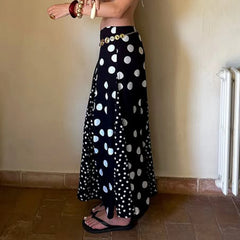 LIZAKOSHT - Contrasting Polka Dot Patchwork Elegant A-Line Knit Skirt Summer Vacation Beach Low-Rise Skirt Streetwear Women Clothes