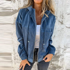 LIZAKOSHT - Elegant Women Long Sleeve Hoodies Coat Office Lady Fashion Simple Commuting Zipper Outwears Autumn Winter New Solid Jacket Coat