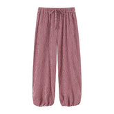 LIZAKOSHT - Elastic Drawstring Plaid Jogger Bottom Grid Thigh Cut Ankle Cuffs Summer Autumn Indoor Casual Lady Vintage Cozy Outfit