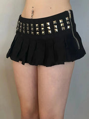 LIZAKOSHT - New Vintage Punk Women Y2k Gothic Harajuku Lolita Skirts Retro Black Summer Trendy Rivet High Elastic Jk Pleated Sexy Skirt