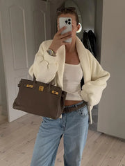 LIZAKOSHT  -  Elegant Single Breasted Women 's Cardigan Loose Knitted Full Sleeve Pockets Female Jackets 2025 Autumn Fashion Lady Streetwears