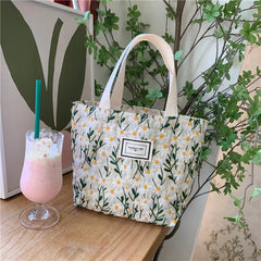 LIZAKOSHT - Daisy Embroidered Handbag for Women Canvas Ladies Floral Casual Small Tote Luxury Designer Reusable Shopping Bags Purses