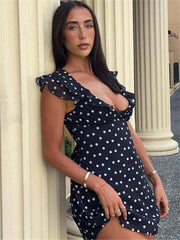 LIZAKOSHT - Sexy Mesh Patchwork Mini Dress Female Sleeveless V-Neck Contrast High Waist Slim Party Dress For Women Summer Y2k Dress