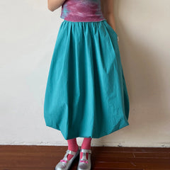 LIZAKOSHT - Long Skirt Women Elegant Solid Elastic Waist A-line Vintage Korean Fashion Loose Balloon Maxi Skirt Casual Y2K Streetwear