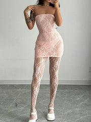 LIZAKOSHT - Mini Dresses Women Sexy Lace Short Dress Female Elegant Off Shoulder Bodycon Dresses Ladies Party Club See Through Vestidos