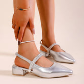 LIZAKOSHT - Pointed toe women's single shoes square heel rhinestone back elastic fashion and elegant holiday formal banquet women's shoes